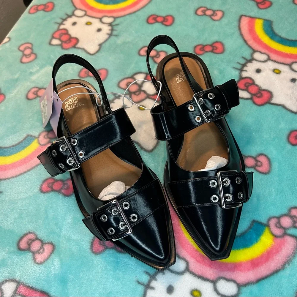 Size 6.5 Peyton Double Buckle black‎ Slingback Flats by wild fable alternative